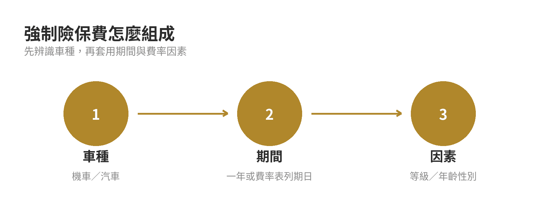強制險保費由車種、期間與費率等級組合計算的判斷流程