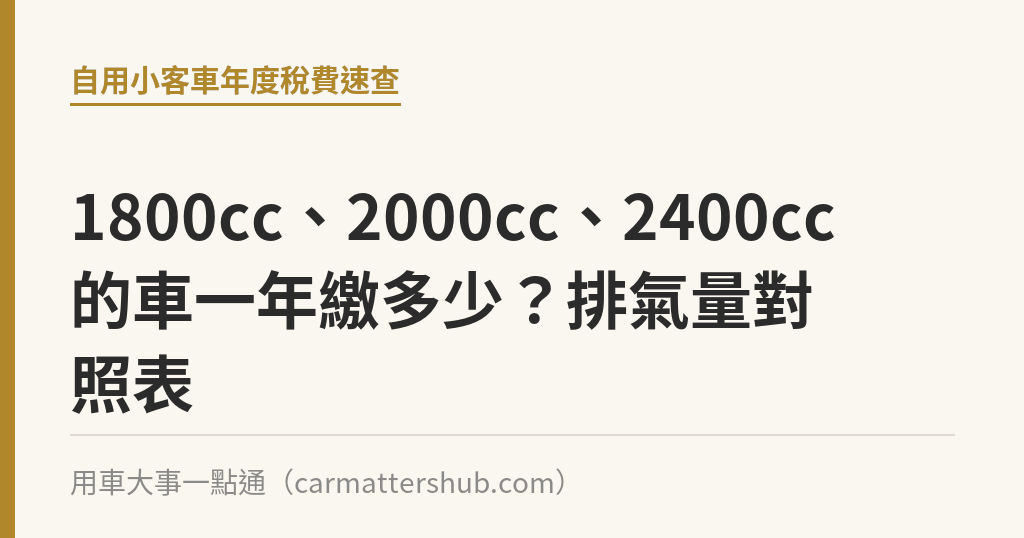 1800cc、2000cc、2400cc 的車一年繳多少？排氣量對照表｜用車大事一點通
